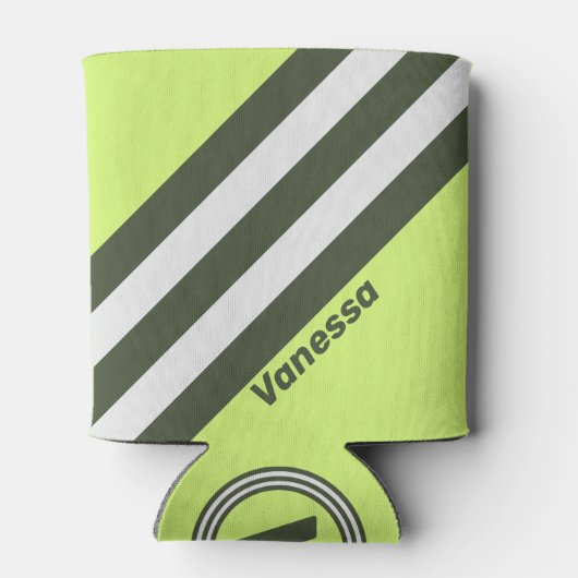 Retro Moss Fade Stripes with Name 缶クーラー (裏面)