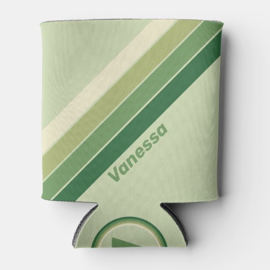Retro Moss Rainbow Stripes with Name 缶クーラー (正面)