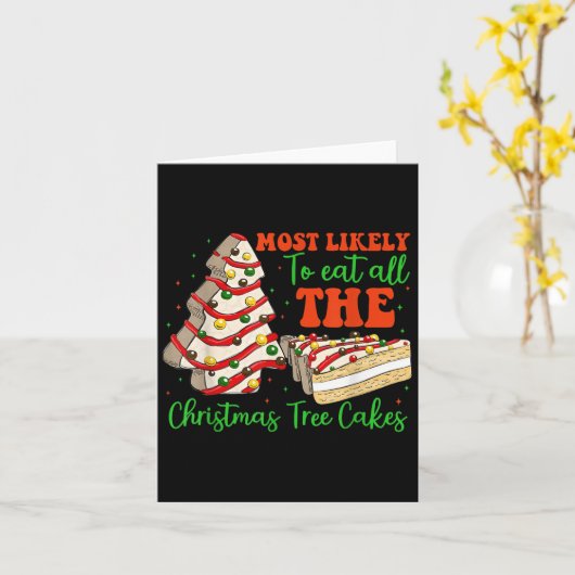 Retro Most Likely To Eat All The Christmas Tree Ca カード (黄色い花)