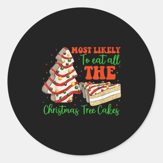Retro Most Likely To Eat All The Christmas Tree Ca ラウンドシール (正面)