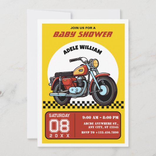 Retro motorcycle baby shower Invitation 招待状 (正面)