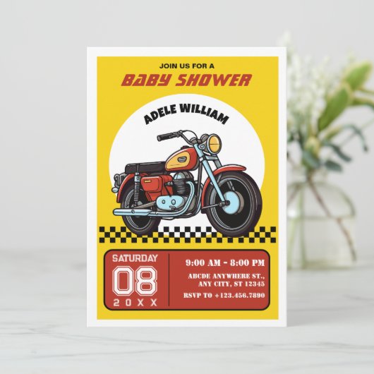 Retro motorcycle baby shower Invitation 招待状 (スタンド正面)
