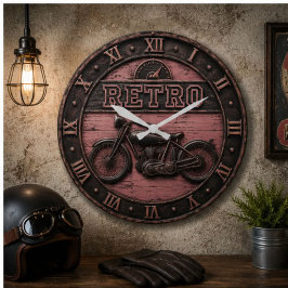 Retro Motorcycle Vintage Cafe Racer Garage Decor ラージ壁時計