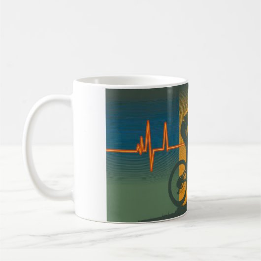 Retro Mountain Biker Heartbeat コーヒーマグカップ (左)