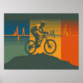 Retro Mountain Biker Heartbeat ポスター
