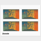 Retro Mountain Biker Heartbeat 長方形シール (シート)