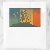 Retro Mountain Biker Heartbeat 長方形シール (バッグ)