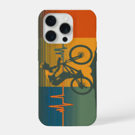 Retro Mountain Biker Heartbeat iPhone 15 Proケース