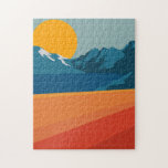 Retro Mountain Landscape Illustration Orange Blue ジグソーパズル<br><div class="desc">This stylish puzzle features a colorful and bold illustration of a retro mountain landscape in red,  orange,  and blue.</div>