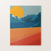 Retro Mountain Landscape Illustration Orange Blue ジグソーパズル (縦)