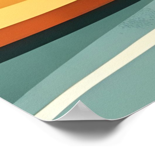 Retro Mountain Landscape Illustration Red Blue ポスター (角)