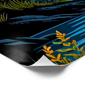 Retro Mountain Landscape Illustration Red Blue ポスター (コーナー)