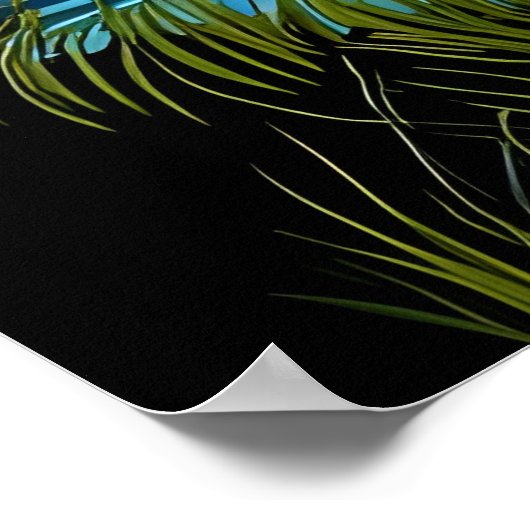 Retro Mountain Landscape Illustration Red Blue ポスター (角)