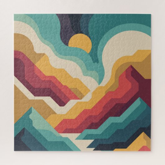 Retro Mountain Landscape Jigsaw Puzzle | VinPuzzle ジグソーパズル (縦)