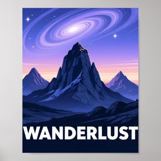 Retro Mountain Nightscape Wanderlust ポスター (正面)