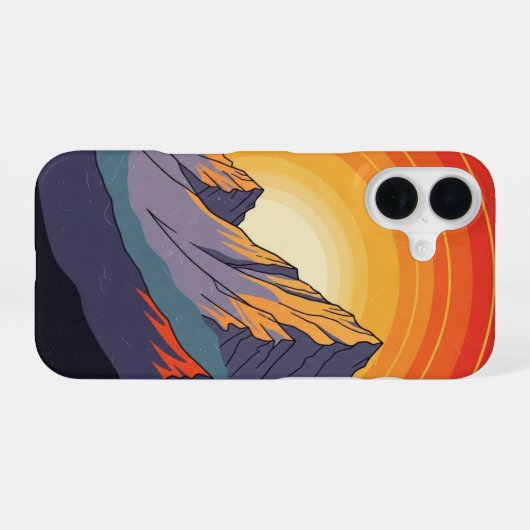 Retro Mountain Sunset iPhone 16ケース (裏面横)
