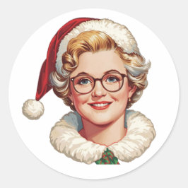 Retro Mrs. Claus Christmas Sticker ラウンドシール