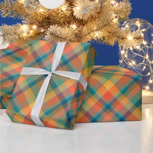 Retro Multicolor Cozy Plaid Pattern Christmas Cute ラッピングペーパー (クリスマス)