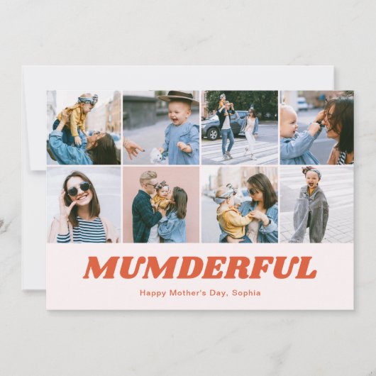 Retro Mumderful Mothers Day 12 Photo Collage Pink シーズンカード (正面)