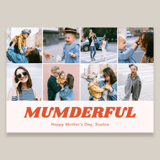 Retro Mumderful Mothers Day 12 Photo Collage Pink シーズンカード