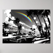 Retro Muscle Car Hawaii Rainbow Modern Street Art ポスター (正面)