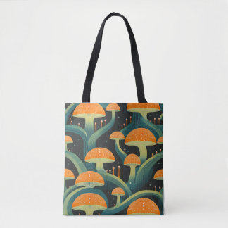 Retro Mushroom All-Over Print Tote Bag トートバッグ