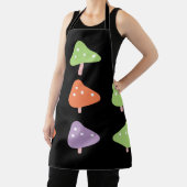 Retro Mushroom Colorful Pattern Black エプロン (インサイチュ)