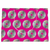 Retro Music CDs Pattern Hot Pink Large Gift Bag ラージペーパーバッグ (正面)