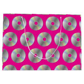 Retro Music CDs Pattern Hot Pink Large Gift Bag ラージペーパーバッグ (裏面)