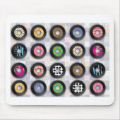 Retro Music Illustrated Vinyl Records Pattern Art マウスパッド (正面)