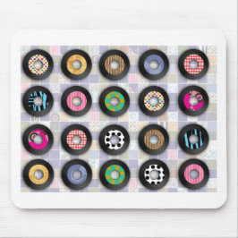 Retro Music Illustrated Vinyl Records Pattern Art マウスパッド