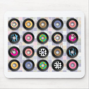 Retro Music Illustrated Vinyl Records Pattern Art マウスパッド