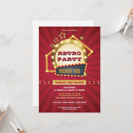 Retro Music Party Flyer Template (正面/裏面インサイチュ)