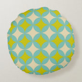 Retro Mustard and Teal Geometric Circle Pattern ラウンドクッション (裏面)