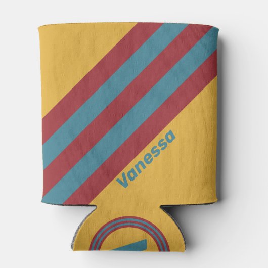 Retro Mustard Seed Stripes with Name 缶クーラー (裏面)