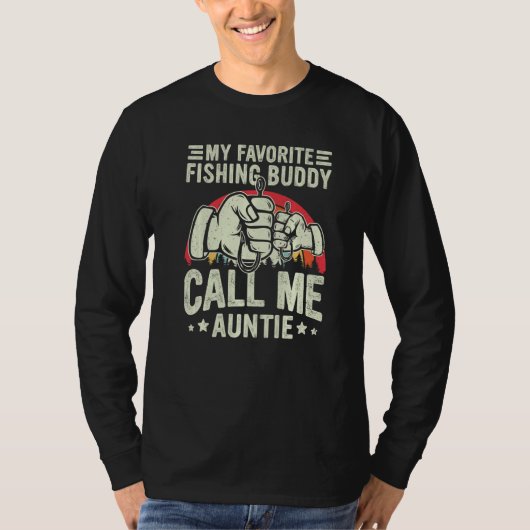 Retro My Favorite Fishing Buddy Call Me Auntie Fis Tシャツ (正面)