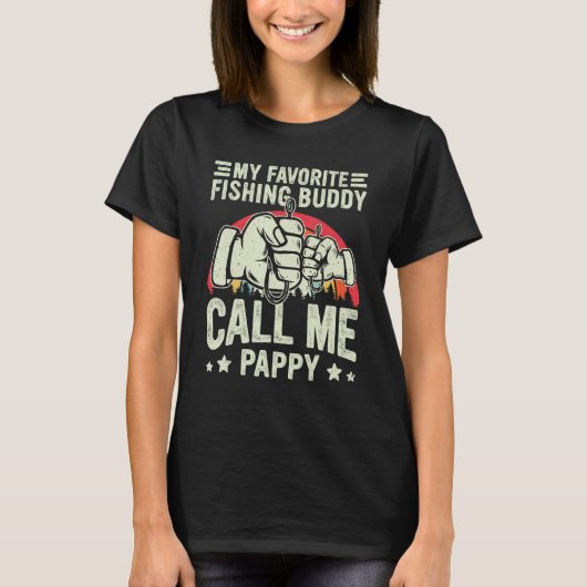Retro My Favorite Fishing Buddy Call Me Pappy Fish Tシャツ (正面)