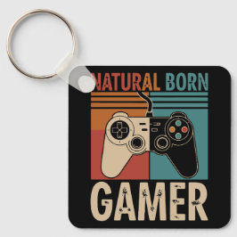 Retro Natural Born Gamer Funny キーホルダー