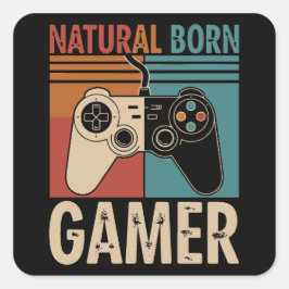 Retro Natural Born Gamer Funny スクエアシール
