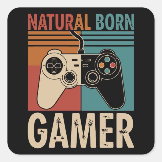 Retro Natural Born Gamer Funny スクエアシール (正面)