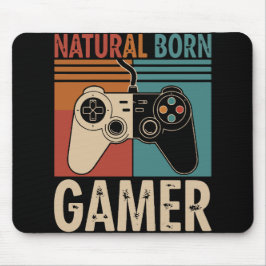 Retro Natural Born Gamer Funny マウスパッド