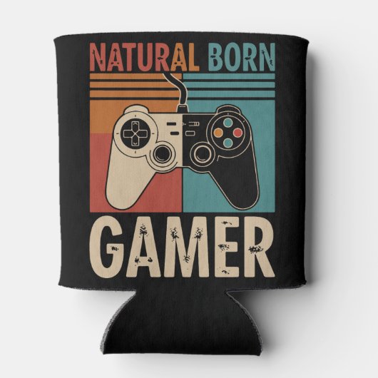 Retro Natural Born Gamer Funny 缶クーラー (裏面)