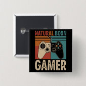 Retro Natural Born Gamer Funny 缶バッジ (正面&裏面)