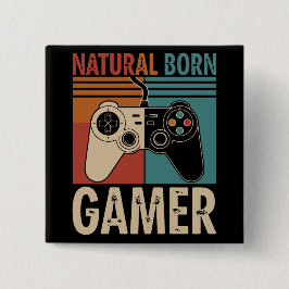Retro Natural Born Gamer Funny 缶バッジ