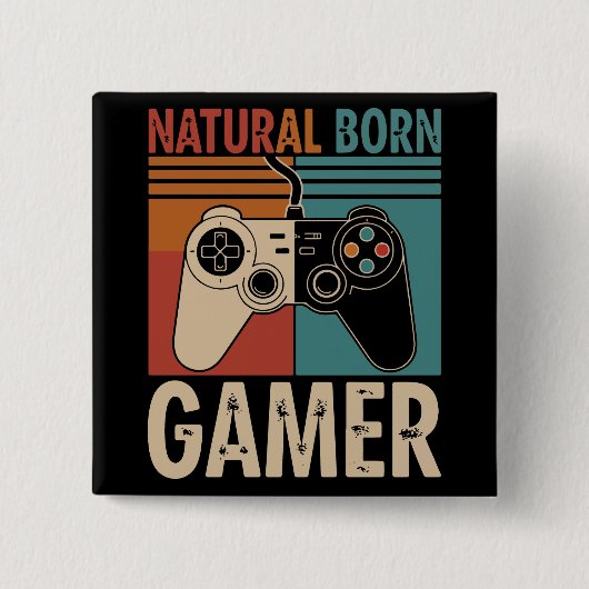 Retro Natural Born Gamer Funny 缶バッジ (正面)