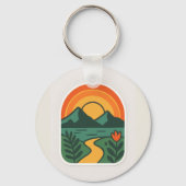 Retro Nature Sunset – Vintage Mountain キーホルダー (正面)