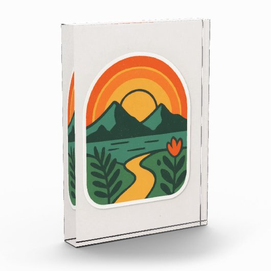 Retro Nature Sunset – Vintage Mountain フォトブロック (左)