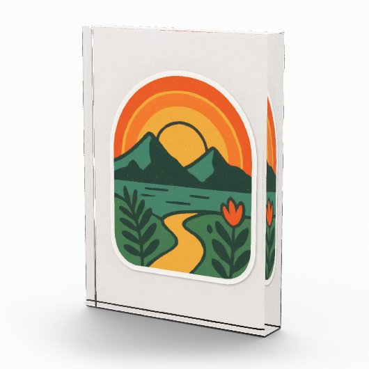 Retro Nature Sunset – Vintage Mountain フォトブロック (右)