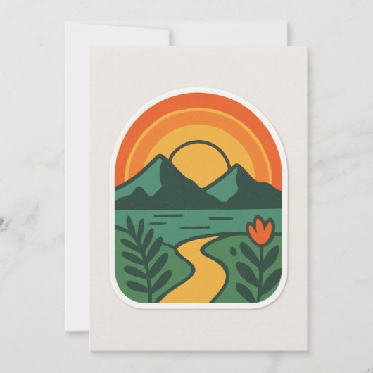 Retro Nature Sunset – Vintage Mountain 招待状 (正面)