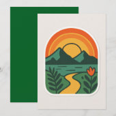 Retro Nature Sunset – Vintage Mountain 招待状 (正面/裏面)